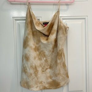 Vince Camuto Tan and Cream Tie-Dye Cowl Neck Satin Cami